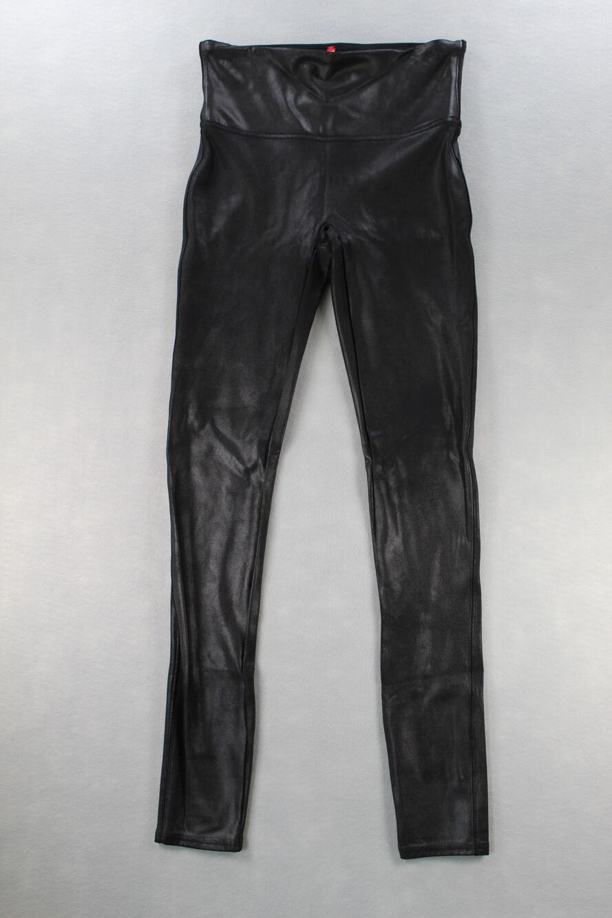 Spanx Faux Leather Black Leggings Womens Small Mid Rise Pants